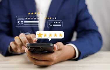 Canvas Print - online customer satisfaction survey service concept, client rate service from experience in applicat
