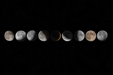 Wall Mural - different moon phases of the october moon 2023 over ottawa, canada