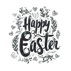 Wall Mural - Elegantly Scripted: Happy Easter Black and White Lettering