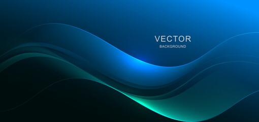 Abstract blue glowing wave lines design on dark blue background. Template brochure, poster.