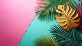 Fototapeta Mapy - Tropical palm leaves painted with unusual colors and a bold, colorful background.