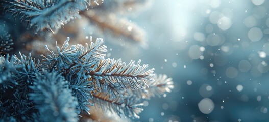 Wall Mural - An up-close view of a frosted branch in the midst of a winter forest.