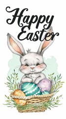 Poster - An easter bunny sitting in a basket with eggs