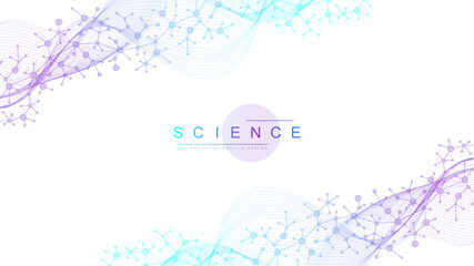 Poster - DNA Abstract Background with Deoxyribonucleic Acid Structure and Cell Molecules For Science Research and Gene genetic, Healthcare, and Medicine Design
