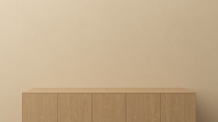 Poster - empty space wooden counter on beige wall background with natural lighting. mockup scene display for 