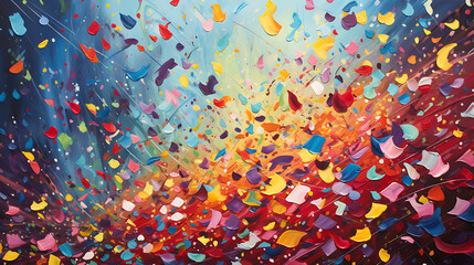 Wall Mural - 
Colorful confetti rains down from above, creating a lively and festive atmosphere. The celebration is palpable, and each piece of confetti carries the joy of the moment
