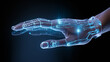 a digital, augmented hand and wrist in chroma on black background, robotic motif, human hand with an artificial parts, futuristic technology 