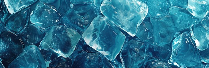 Sticker - Frozen water takes center stage against a bluish background, embodied by glistening ice cubes.