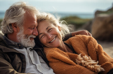 A man and a woman hug each other tightly, expressing warmth and affection.