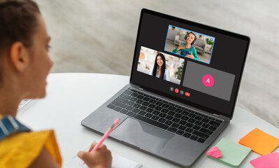 Poster - Homeschool teen girl student learning during virtual online class