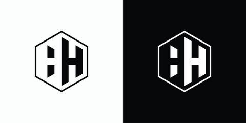 Poster - Double H initials vector logo design, negative space in hexagon shape.