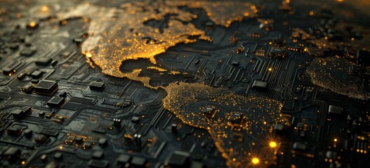 Poster - A black circuit board in the shape of the world