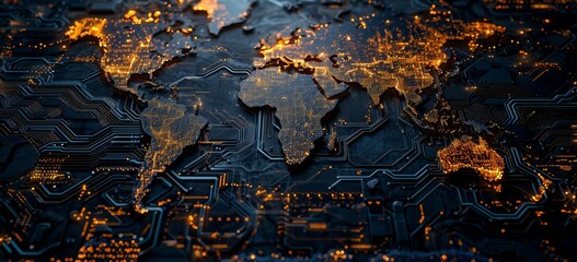 Poster - A black circuit board in the shape of the world