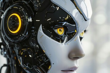 Wall Mural - A female robot with yellow eyes