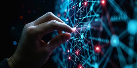 Poster - A hand is touching a network with a line connecting dots