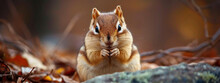 Small Chubby Brown Chipmunk Close-up