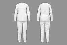 Pajama Sleepwear Mockup.Unisex Winter Thermal Underwear. Blank Templates Of Long Sleeve T-shirt And Leggings. Front And Back View. 3d Rendering.