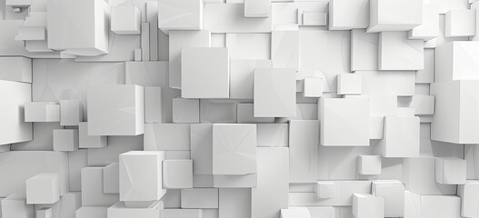 Wall Mural - The backdrop features an array of white cube boxes arranged in a random shift, adding depth and interest to the design.