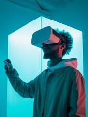 Poster - A man with virtual reality headset in a room