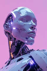 Poster - A robotic human on a purple background