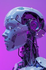 Poster - A robotic human on a purple background