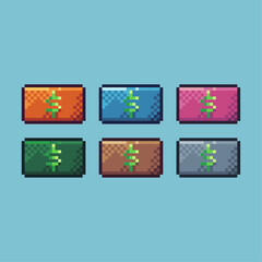 Fototapete - Pixel art sets icon of money paper variation color. money paper icon on pixelated style. 8bits perfect for game asset or design asset element for your game design. Simple pixel art icon asset.
