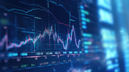 Wall Mural - Image of blue economic graph and stock market data