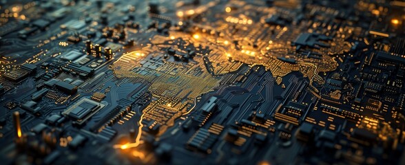Poster - A black circuit board in the shape of the world