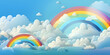 Weather forecast sign meteorological icon cloud and rainbow 3d rendering, A beautiful rainbow sky,

