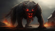 Horrific Beast Glowing Red Eyes Evil Monster