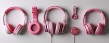 Set Of Nice Stylish And Cool Pink And Headphones Generic Designs For Listening To Music Or Podcast Or Streamers Concepts Isolated On Cutout White Png Background, Generative AI
