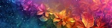 A Rainbow Colored Background With Flowers And Raindrops