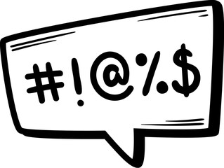 Poster - Comic swear speech bubble, hate angry talk, aggressive expletive curse features vector monochrome dialogue cloud and expressive typographic signs, conveying the intensity to the verbal expression