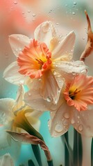 Sticker - A close up of a bunch of flowers with water droplets