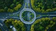 Arial top view of Modern transportation with Expressway, Road and Roundabout, multilevel junction highway-Top view. Important infrastructure.