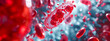 bacterium among red blood cells, representing infection or bacteria in the bloodstream.
