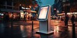 © Dream Canvas - futuristic modern design of public area information signboard neon screen as touchscreen interactive blank empty white billboard menu smart kiosk machine as street advertisement display, Generative AI