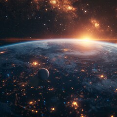  Close up of the planet, surrounded by shimmering stardust constellations, radiating a soft glow, For decoration room, science lover, astronomy, astronaut.