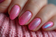 Nail design on shiny nail polish, fashionable pink manicure