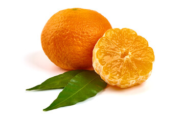 Fresh tangerines, isolated on white background.