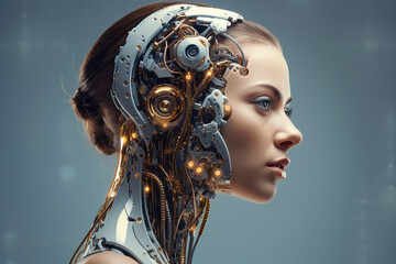 Poster - generative ai collage picture future robot girl with artificial intelligence
