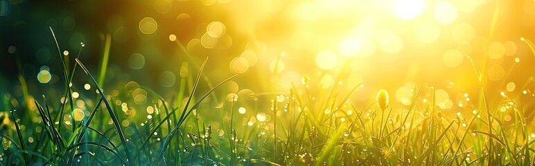 Canvas Print - In the summer, the sun's golden rays gently embrace the verdant grass, creating a tranquil scene.