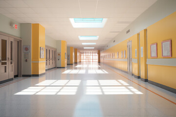 Poster - Generative ai picture of school hallway with modern furniture and daylight