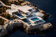 Architektur, modernes Haus, an den Klippen über dem Meer, Villa mit Pool, erstellt mit generativer KI