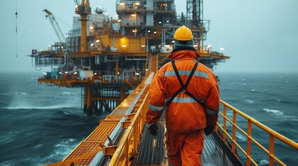 Poster - A worker on an oil rig. Generative AI.