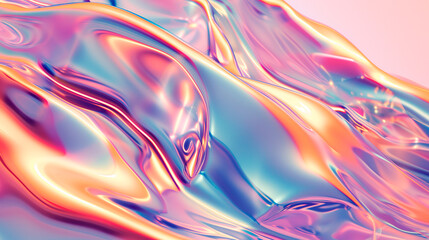 Wall Mural - Holographic neon fluid rainbow waves in 80s style. Trendy chroma grainy gradient background. Wallpaper