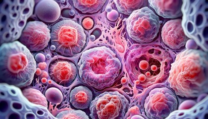 Aufkleber - Microscopic View of Cancer Cells Amidst Healthy Tissue