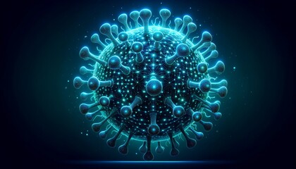 Aufkleber - Futuristic Digital Representation of a Virus Particle in Blue Neon