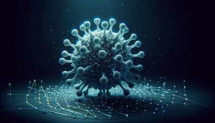 Aufkleber - Futuristic Digital Representation of a Virus Particle in Blue Neon