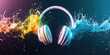 © Tsareva.pro - Headphones with shining colorful sound waves on dark background. Headphones surrounded by colorful, dynamic smoke waves on a dark background. Good for podcast show banner, radio, broadcast, show